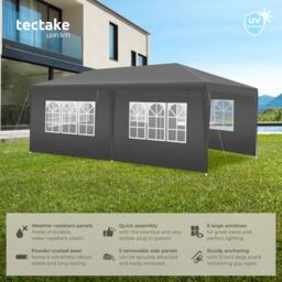 tectake Gazebo Novara with 5 side panels, water-resistant, 6x3m in Grey - Size: Large - thumbnail 2