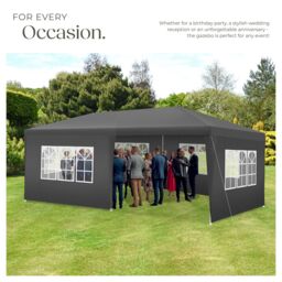 tectake Gazebo Novara with 5 side panels, water-resistant, 6x3m in Grey - Size: Large - thumbnail 7