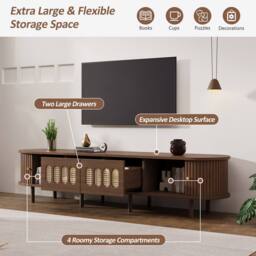 BTM TV Stand Oval Walnut 2 Drawers 2 Roller Doors 80 Inch 180x40x40 - thumbnail 8