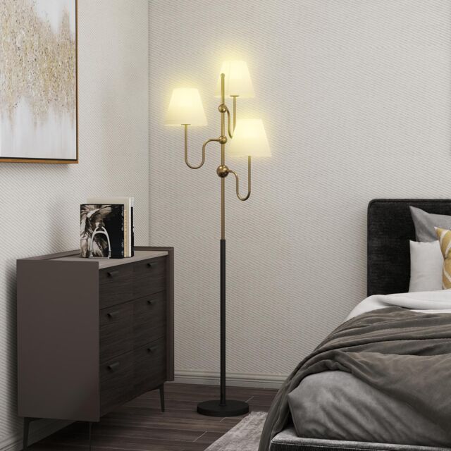 HOMCOM 3-Light Floor Lamp, 165 cm Tall Standing Lamp with Foot Switch in Gold - image 1