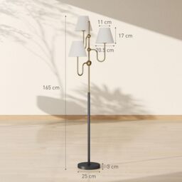 HOMCOM 3-Light Floor Lamp, 165 cm Tall Standing Lamp with Foot Switch in Gold - thumbnail 3