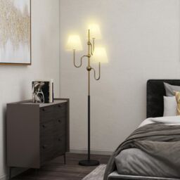 HOMCOM 3-Light Floor Lamp, 165 cm Tall Standing Lamp with Foot Switch in Gold