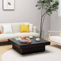 Berkfield Home Decorative Coffee Table Black 90x90x28 cm Engineered Wood - Size: 90 x 90 x 28 cm - thumbnail 2