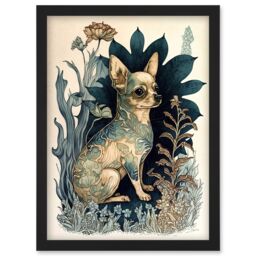 Artery8 Chihuahua Dog With Floral Pattern Fur Coat Modern Portrait in Flower Field Illustration Artwork Framed Wall Art Print A4 in Black - thumbnail 1