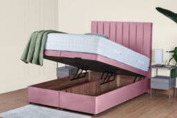 UK Bed Furniture Wilton End Lift Divan Ottoman Bed with 54 Inch Tall Headboard in Pink - Size: Single - thumbnail 2
