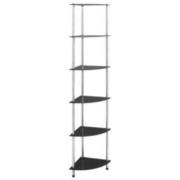 Berkfield Home 6-Tier Shelf Black 30x30x160 cm Tempered Glass - Size: 30 x 30 x 160 cm