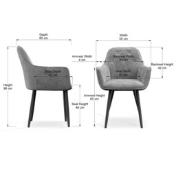 More4Homes Set Of 2 Anika Modern Velvet Dining Chair Padded Seat Metal Legs in Grey - thumbnail 7
