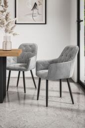 More4Homes Set Of 2 Anika Modern Velvet Dining Chair Padded Seat Metal Legs in Grey - thumbnail 1