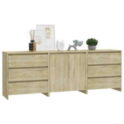 Berkfield Home 3 Piece Sideboard Sonoma Oak Engineered Wood in Beige - thumbnail 6