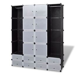 Berkfield Home Modular Cabinet 18 Compartments Black & White 37x146x180.5 cm - thumbnail 2