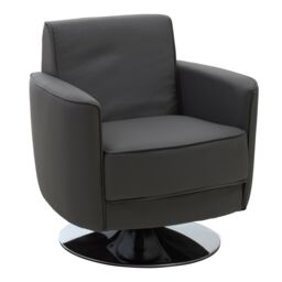 Orsina Grey Leather Effect Arm Chair, Leather Living Room Chair with Chrome Base, Upholstered Dining Chair - thumbnail 2
