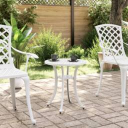Berkfield Home Garden Table White √ò48x53 cm Cast Aluminium - Size: 48x53 cm - thumbnail 3