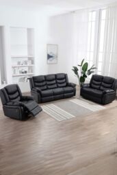 More4Homes Seattle Manual Recliner Bonded Leather 1+2+3 Seater Sofa Set in Black - thumbnail 1
