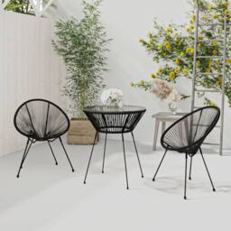 Berkfield Home Timeless 3 Piece Outdoor Dining Set PVC Rattan Black - thumbnail 2