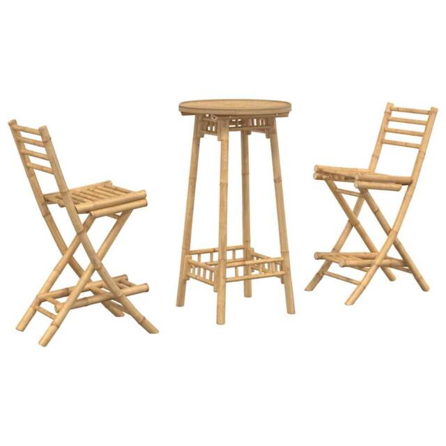 Berkfield Home 3 Piece Outdoor Bar Set Foldable Bamboo in Brown - image 1