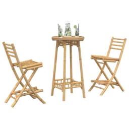Berkfield Home 3 Piece Outdoor Bar Set Foldable Bamboo in Brown - thumbnail 4