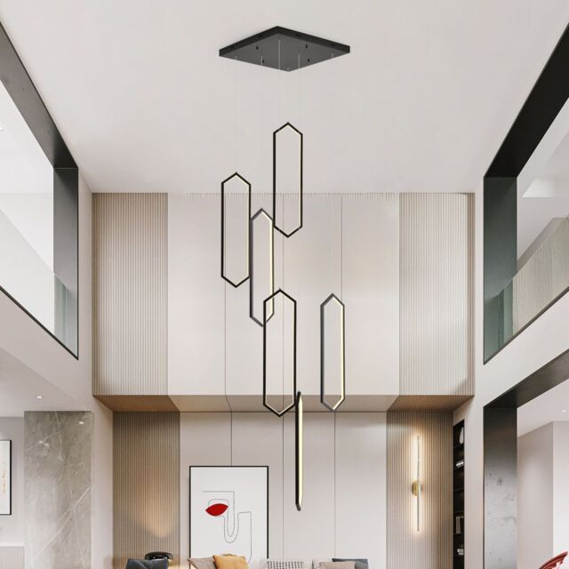 Garwarm 6 - Light LED Dimmable Chandelier Long High Ceiling Cluster Pendant in Black - image 1