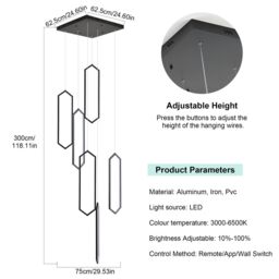 Garwarm 6 - Light LED Dimmable Chandelier Long High Ceiling Cluster Pendant in Black - thumbnail 5