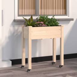 Berkfield Home Beautiful Wheeled Planter with Liner 71x37x80 cm Solid Wood Fir in Natural - Size: 71 x 37 x 80 cm - thumbnail 2