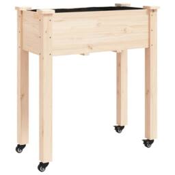 Berkfield Home Beautiful Wheeled Planter with Liner 71x37x80 cm Solid Wood Fir in Natural - Size: 71 x 37 x 80 cm - thumbnail 3