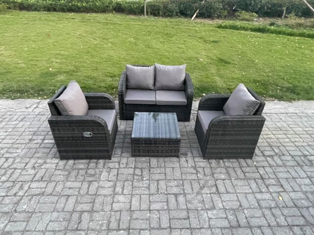 Fimous Wicker PE Rattan Garden Furniture Set Outdoor Lounge Sofa Set with Love Sofa Square Coffee Table Dark Grey Mixed - image 1