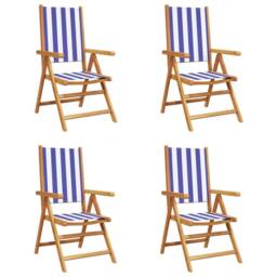 Berkfield Home Reclining Garden Chairs 4 pcs Blue & White Fabric & Solid Wood - thumbnail 3