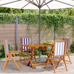 Berkfield Home Reclining Garden Chairs 4 pcs Blue & White Fabric & Solid Wood - thumbnail 2