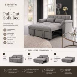 Sofaya Arlo Sofa Bed Linen Convertible Pull out Seater Chaise in Black - Size: 2 Seater - thumbnail 2