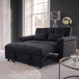 Sofaya Arlo Sofa Bed Linen Convertible Pull out Seater Chaise in Black - Size: 2 Seater - thumbnail 3