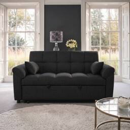 Sofaya Arlo Sofa Bed Linen Convertible Pull out Seater Chaise in Black - Size: 2 Seater - thumbnail 6