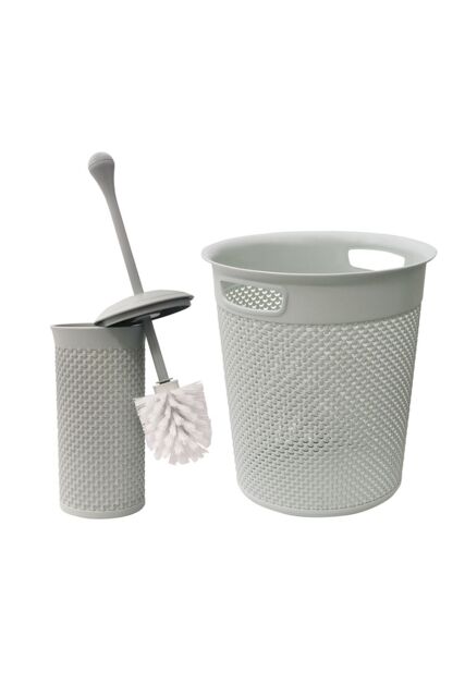 JVL Droplette Toilet Brush & Round Bin Set in Light Grey - image 1