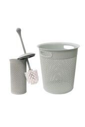 JVL Droplette Toilet Brush & Round Bin Set in Light Grey - thumbnail 1