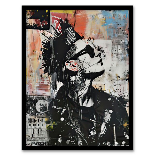 Artery8 Punk Portrait Street Art Mohawk Bold Anarchy Framed Art Print - Size: A4 - image 1