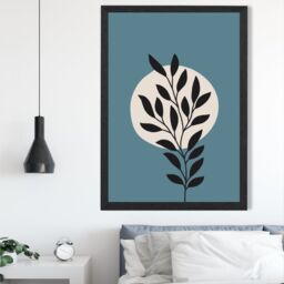 ARTZE Blue & Beige Boho Graphical Floral Framed Print SIZE: A4 with Black Frame in Mid Blue - thumbnail 2