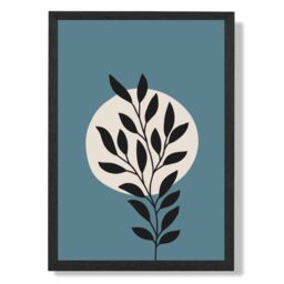 ARTZE Blue & Beige Boho Graphical Floral Framed Print SIZE: A4 with Black Frame in Mid Blue - thumbnail 1