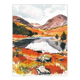 "Artery8 Cairngorms National Park Autumn Heather Lake Wall Art Print in Orange - Size: W24"" x H32""" - thumbnail 1