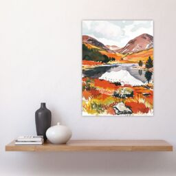 "Artery8 Cairngorms National Park Autumn Heather Lake Wall Art Print in Orange - Size: W24"" x H32""" - thumbnail 4