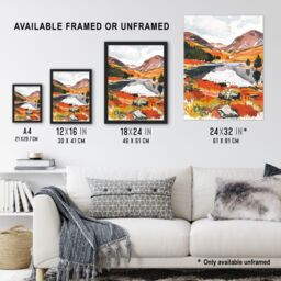 "Artery8 Cairngorms National Park Autumn Heather Lake Wall Art Print in Orange - Size: W24"" x H32""" - thumbnail 3