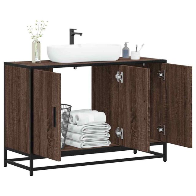 Berkfield Home Bathroom Sink Cabinet Brown Oak 90x33x60 cm Engineered Wood - Size: 90 x 33 x 60 cm - image 1