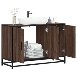 Berkfield Home Bathroom Sink Cabinet Brown Oak 90x33x60 cm Engineered Wood - Size: 90 x 33 x 60 cm - thumbnail 1