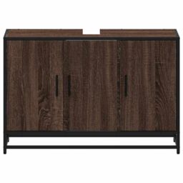Berkfield Home Bathroom Sink Cabinet Brown Oak 90x33x60 cm Engineered Wood - Size: 90 x 33 x 60 cm - thumbnail 5