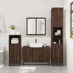 Berkfield Home Bathroom Sink Cabinet Brown Oak 90x33x60 cm Engineered Wood - Size: 90 x 33 x 60 cm - thumbnail 3