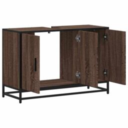 Berkfield Home Bathroom Sink Cabinet Brown Oak 90x33x60 cm Engineered Wood - Size: 90 x 33 x 60 cm - thumbnail 6