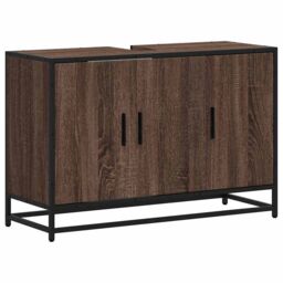 Berkfield Home Bathroom Sink Cabinet Brown Oak 90x33x60 cm Engineered Wood - Size: 90 x 33 x 60 cm - thumbnail 2