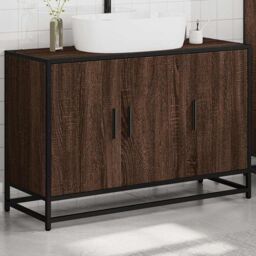 Berkfield Home Bathroom Sink Cabinet Brown Oak 90x33x60 cm Engineered Wood - Size: 90 x 33 x 60 cm - thumbnail 4