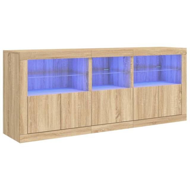 Berkfield Home Sideboard with LED Lights Sonoma Oak 162x37x67 cm in Tan - Size: 162 x 37 x 67 cm - image 1