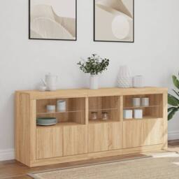 Berkfield Home Sideboard with LED Lights Sonoma Oak 162x37x67 cm in Tan - Size: 162 x 37 x 67 cm - thumbnail 3