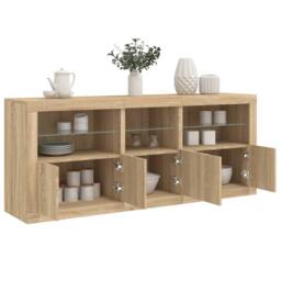 Berkfield Home Sideboard with LED Lights Sonoma Oak 162x37x67 cm in Tan - Size: 162 x 37 x 67 cm - thumbnail 4