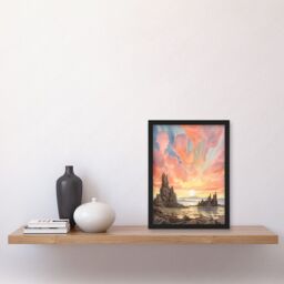 Artery8 Mono Lake Atmospheric Clouds at Dawn Break Modern Watercolour Painting Artwork Framed Wall Art Print A4 in Black - thumbnail 2