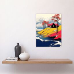 "Artery8 Fjord House Rural Winter Landscape Painting Wall Art Print in Yellow - Size: W24"" x H32""" - thumbnail 4